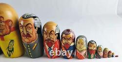 Vintage Russian Leaders Wood Matryoshka 14 pieces Signed 1993 Moscow