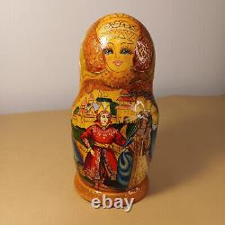 Vintage Russian MATRYOSHKA NESTING DOLL 5 Pc Hand Carved & Painted Gold Swan