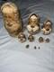 Vintage Russian Matreshka Birch Wooden Nesting Doll Hand Painted Gold Leaf