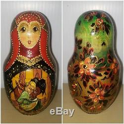 Vintage Russian Matryoshka Babushka10 pcs Hand Painted Nesting Dolls Authentic