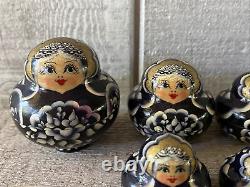 Vintage Russian Matryoshka Ceprueb Nocag Hand Painted Signed Nesting Dolls 10 Pc