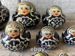 Vintage Russian Matryoshka Ceprueb Nocag Hand Painted Signed Nesting Dolls 10 Pc
