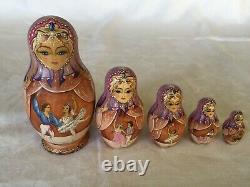 Vintage Russian Matryoshka Hand Painted Doll with Ballet Scenes 5 nested