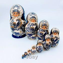 Vintage Russian Matryoshka Hand Painted Nesting Dolls. 10 pieces. Pre-owned