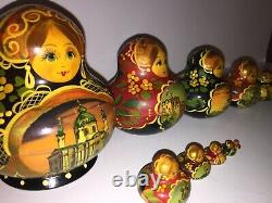 Vintage Russian Matryoshka Hand Painted Signed Traditional Wooden Nesting Dolls
