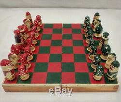Vintage Russian Matryoshka Nesting Doll Hand Painted Wooden Chess Set MISSING 1