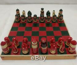 Vintage Russian Matryoshka Nesting Doll Hand Painted Wooden Chess Set MISSING 1