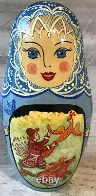 Vintage Russian Matryoshka Nesting Dolls Hand Painted SIGNED 5 pc Fairy tale