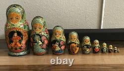 Vintage Russian Matryoshka Nesting Dolls Set 10 Sergiev Posad Folk Art Signed