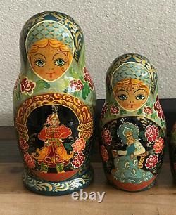Vintage Russian Matryoshka Nesting Dolls Set 10 Sergiev Posad Folk Art Signed