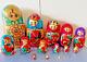 Vintage Russian Matryoshka Nesting Hand Painted Wooden Dolls Set Of 15