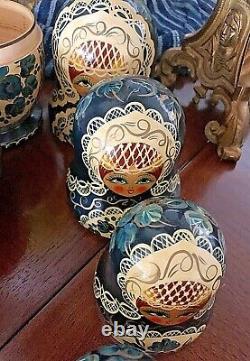 Vintage Russian Nesting Doll 7 pc LARGE 8.5 Signed Hand Painted