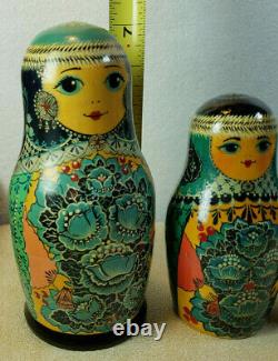 Vintage Russian Nesting Doll 9 Piece Blue Woman Kapthiwebo HH 1991 Ceprueh Nocaa