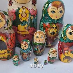 Vintage Russian Nesting Doll Artisan Flower Fairys Fairytale 10-N