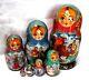 Vintage Russian Nesting Doll Famous Russian Winter Troika Scenes 7 Pieces #243