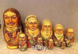 Vintage Russian Nesting Doll Fedoskino Style Romanov Dynasty 9 Pc 10h Signed