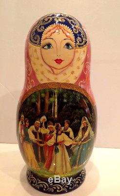 Vintage Russian Nesting Doll Fedoskino Style Russian Fairy Tale 10pc 10