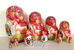 Vintage Russian Nesting Doll Fedoskino Style Street Musicians 10pc 9.5signed