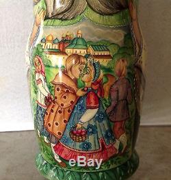 Vintage Russian Nesting Doll Fedoskino Style Summer Time 15pcs Signed 11.5