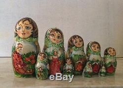 Vintage Russian Nesting Doll Fedoskino Style Summer Time 15pcs Signed 11.5