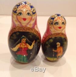 Vintage Russian Nesting Doll Fedoskino Style Villagers 10pc 10