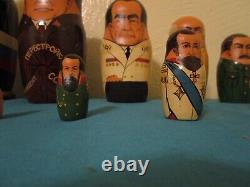 Vintage Russian Nesting Doll USSR Gorbachev Communist & Czar Leader Wooden 10