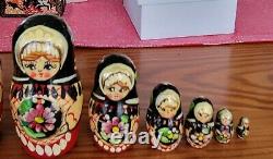 Vintage Russian Nesting Dolls 10 Pcs Signed Hand Painted 2004 Matryoshka