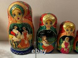 Vintage Russian Nesting Dolls 10 Pcs Signed Hand Painted Dancers Matryoshka