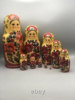 Vintage Russian Nesting Dolls 14 Large Matryoshka Large Hand Painted 10 Pc