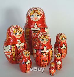 Vintage Russian Nesting Dolls 7 Eggs Carved Wood Painted BLOND GIRLS 7 Matpewka