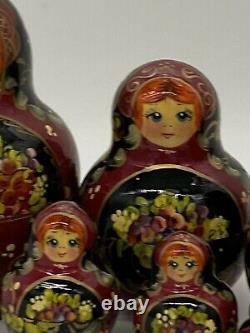 Vintage Russian Nesting Dolls 9 Inch 12 Piece Set Signed And Dated