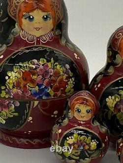 Vintage Russian Nesting Dolls 9 Inch 12 Piece Set Signed And Dated