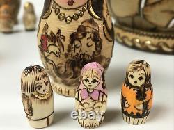 Vintage Russian Nesting Dolls Grandmother and kids 29 piece 8 signed