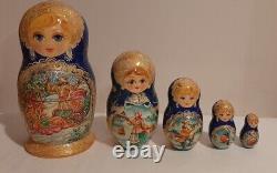 Vintage Russian Nesting Dolls Handpainted Set Of 5