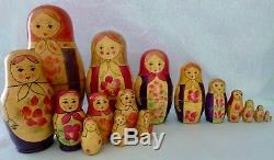 Vintage Russian Nesting Dolls Lot of 17 Matryoshka Hand Painted USSR Wood