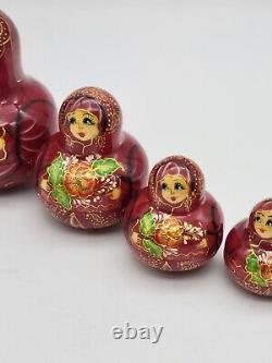 Vintage Russian Nesting Dolls Matryoshka Babushka Hand Made Set 9pc. Girls 5.5