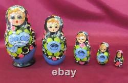 Vintage Russian Nesting Dolls Matryoshka Hand Painted Women Wooden