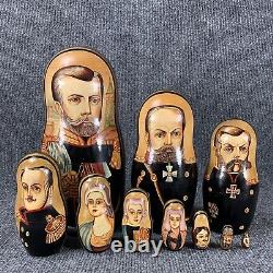 Vintage Russian Nesting Dolls Romanov Dynasty Czar 10 Piece Signed 1999 Wooden