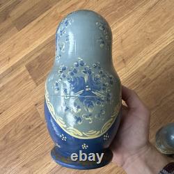 Vintage Russian Nesting Dolls Winter Scene 10 Piece Signed Hand Painted Horses