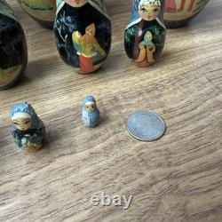 Vintage Russian Nesting Dolls Winter Scene 10 Piece Signed Hand Painted Horses