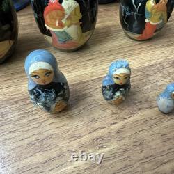 Vintage Russian Nesting Dolls Winter Scene 10 Piece Signed Hand Painted Horses