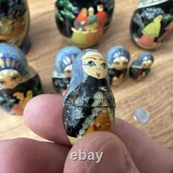 Vintage Russian Nesting Dolls Winter Scene 10 Piece Signed Hand Painted Horses