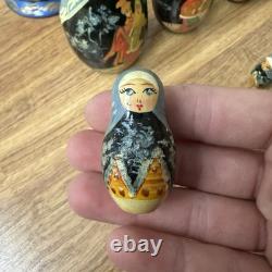 Vintage Russian Nesting Dolls Winter Scene 10 Piece Signed Hand Painted Horses