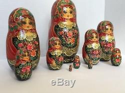 Vintage Russian Nesting Dolls signed Ceprueb Nocag- Set of 10