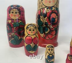 Vintage Russian Nesting Matryoshka Hand Painted Wooden Dolls 7 Piece Set