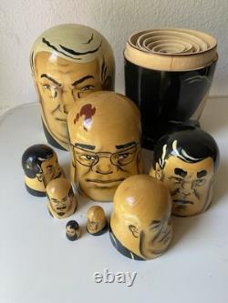 Vintage Russian Nesting Political Matryoshka Hand Painted Set, 9 Dolls