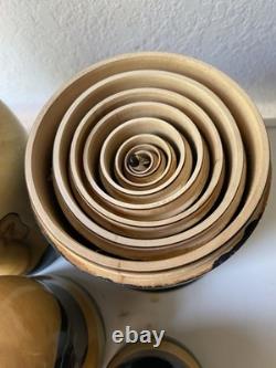 Vintage Russian Nesting Political Matryoshka Hand Painted Set, 9 Dolls