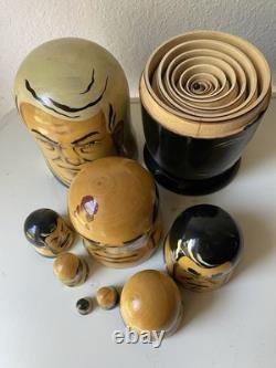 Vintage Russian Nesting Political Matryoshka Hand Painted Set, 9 Dolls