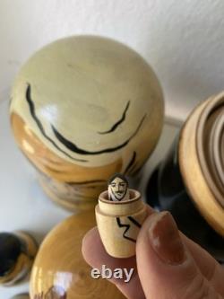 Vintage Russian Nesting Political Matryoshka Hand Painted Set, 9 Dolls