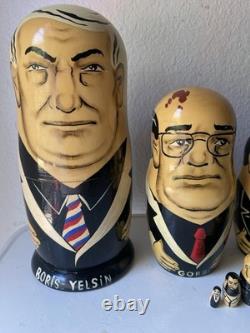 Vintage Russian Nesting Political Matryoshka Hand Painted Set, 9 Dolls